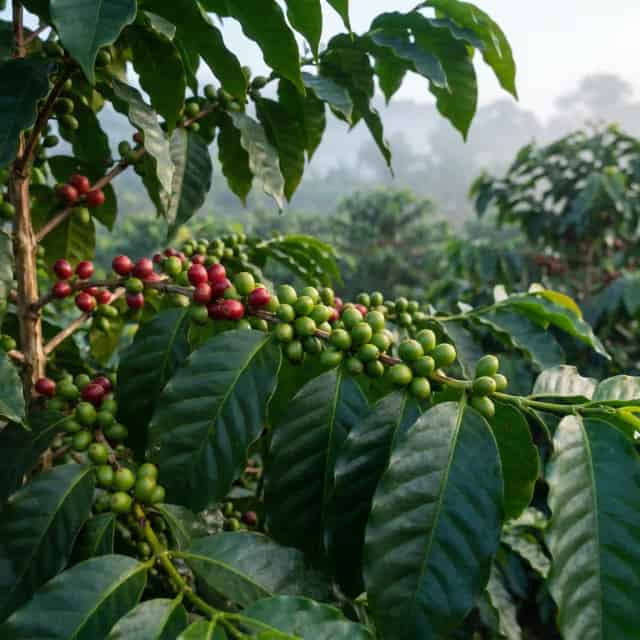 Raw green Arabica coffee beans